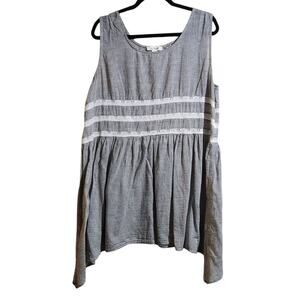 Simply Noelle Woman Boho Gray White Lace Striped Cotton Tunic Tank Plus Size XXL